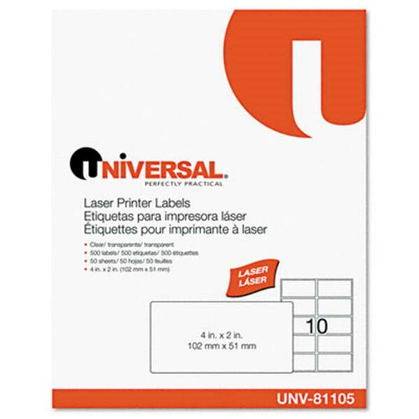 Universal Battery Universal Laser Printer Permanent Labels 2 x 4 Clear, 500PK 81105